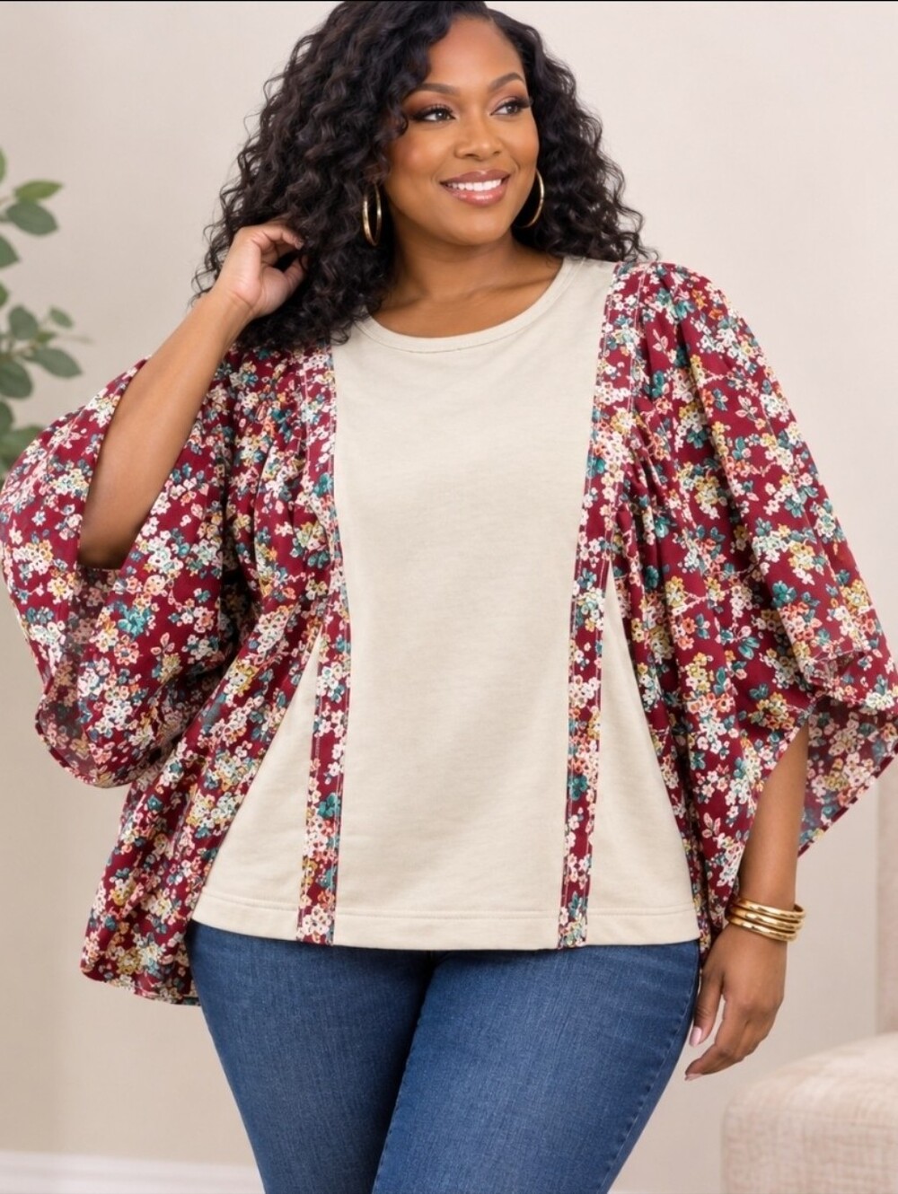 NEW!!! Oddi Floral Flutter Sleeve Blouse, NWT - Picture 3 of 8